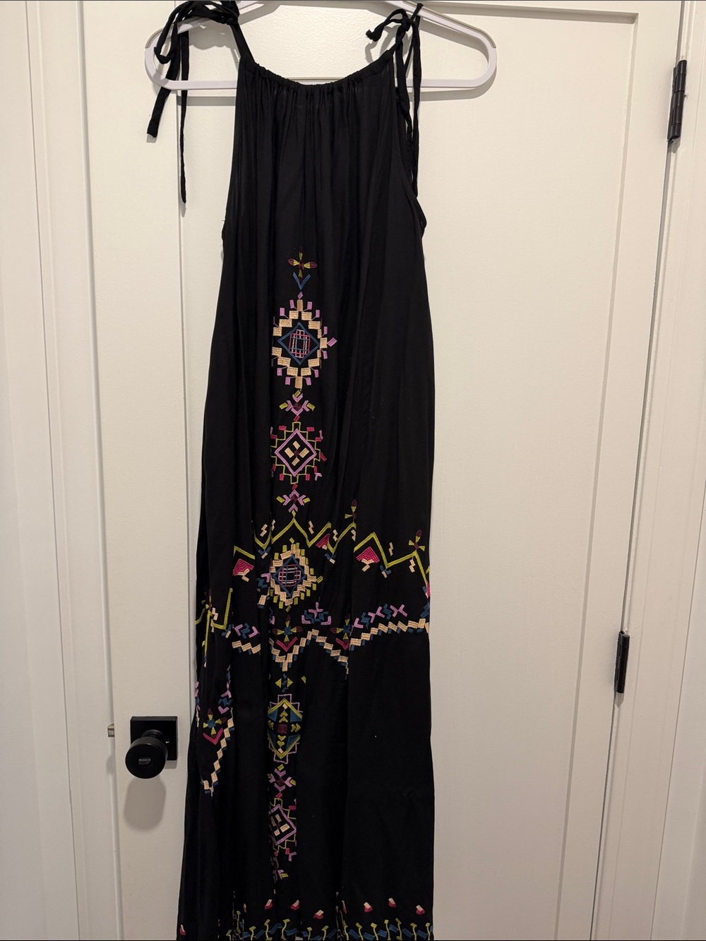 Anthropology Boho Embroidered Tie-Strap Maxi Dress